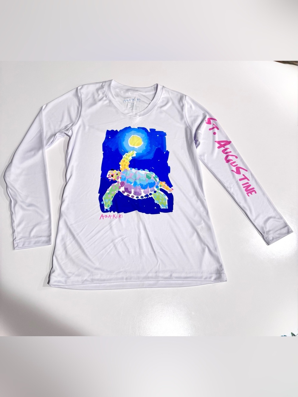 Abakiki Women White Long-Sleeve Sea Turtle Moon St. Augustine Swim Tee Size S